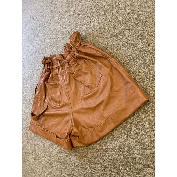 Ronny Kobo Women Large Brown Faux Leather Paperbag Shorts - Picture 13 of 13